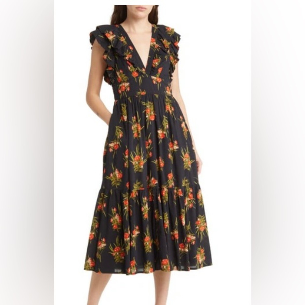 Chelsea28 Black Floral Ruffle Midi Dress